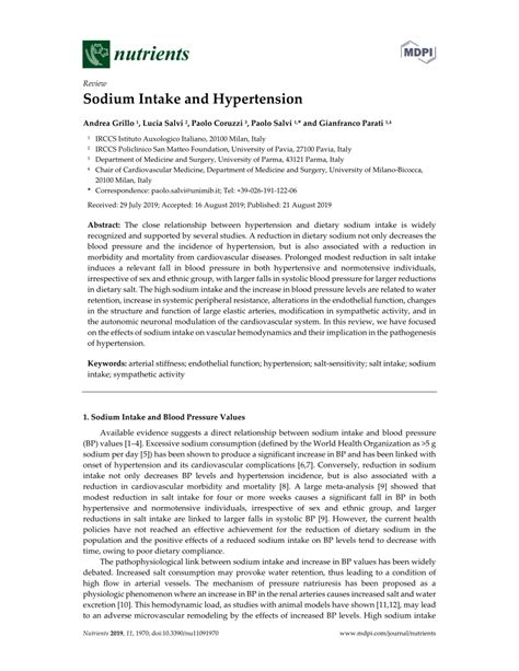 Pdf Sodium Intake And Hypertension