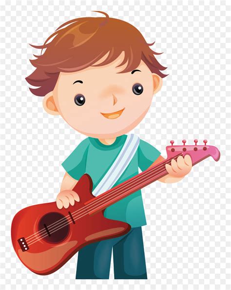 Boy Cartoon Guitar Instrument Musical Playing Clipart Play The Guitar