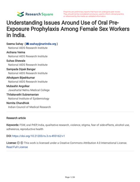 Pdf Understanding Issues Around Use Of Oral Pre Exposure Prophylaxis Among Female Sex Workers