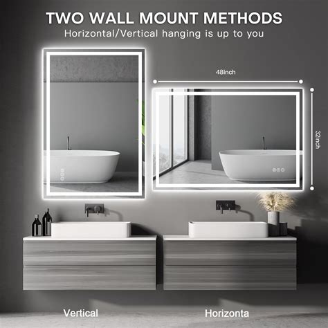 Dripex 48 X 32 Inch Led Bathroom Mirror Anti Fog Wall Mounted Makeup