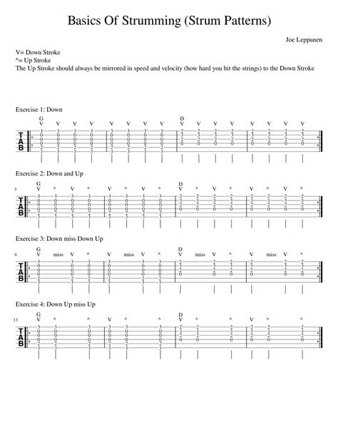 Basics Of Strumming Strum Patterns Sheet Music For Guitar Download