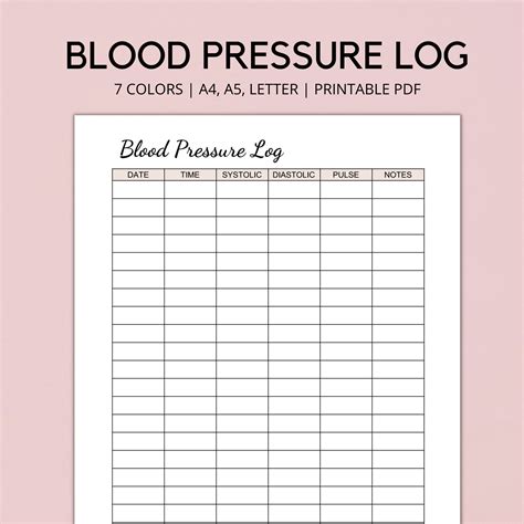 Blood Pressure Log Printable Blood Pressure Tracker Bp Etsy