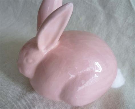 Vintage Ceramic Bunny Rabbit Pink Cotton Ball Holder Etsy Ceramic