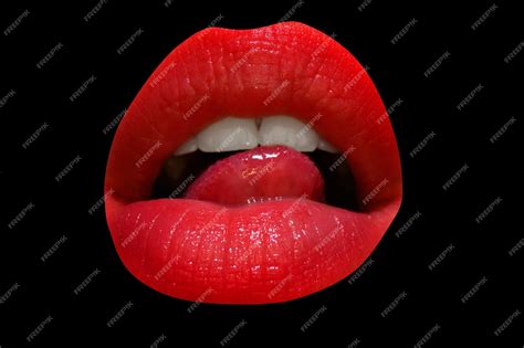 premium photo closeup woman licking red lips sexy mouth sensual lips