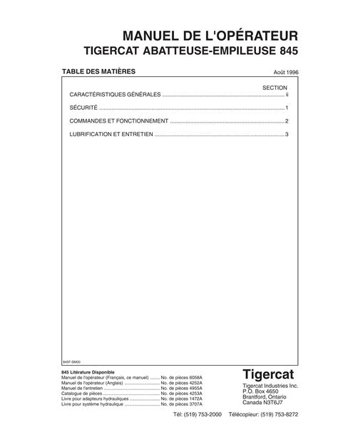 Tigercat ABATTEUSE EMPILEUSE 845 MANUEL DE L OPÉRATEUR PDF DOWNLOAD