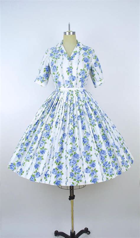 Vintage 1950s Rose Print Dress Set 50s Cotton Sundress Full Etsy