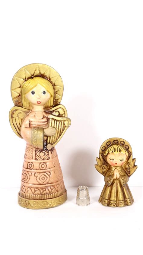 1960s Chrismtmas Angels Set Of 2 Plaster Angel Figurines Big Etsy