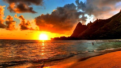 Sunset Beach Hawaii Wallpaper Sunset Hawaiian Beach Wallpaper Hd