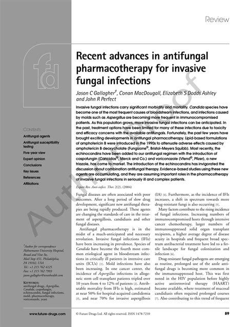 Pdf Recent Advances In Antifungal Pharmacotherapy For Invasive Fungal