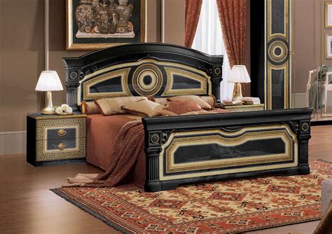 Aida Italian Bed Black With Gold Classic Bedroom