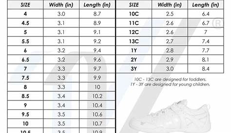 varsity charge cheer shoes size chart