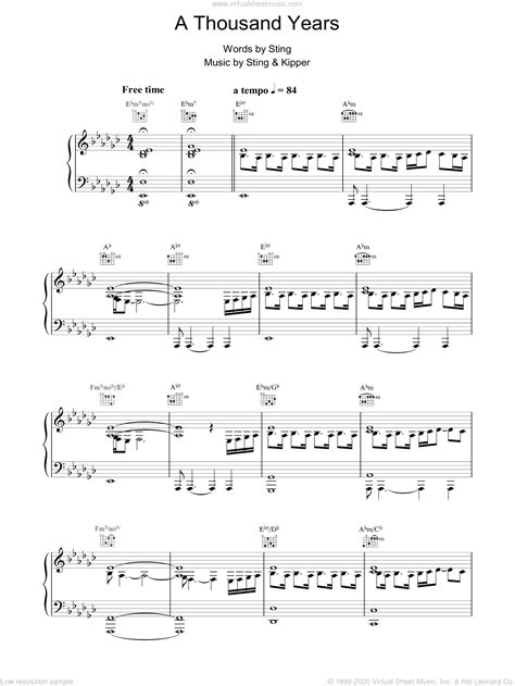 Sting A Thousand Years Sheet Music For Voice Piano Or