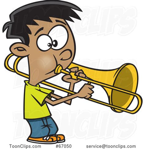 Cartoon Boy Playing A Trombone 67050 By Ron Leishman