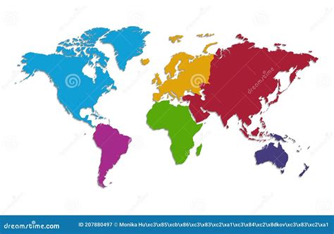 World Continents Map Separate Individual Continent Color Map Isolated