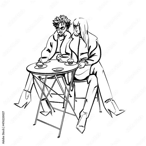 Fashion Illustration Of A Same Sex Mixed Race Female Couple Having