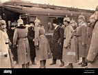 German officials welcome the Russian delegation with Leon Trotsky (m ...