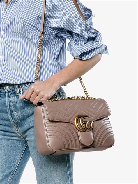 Gucci Beige Gg Marmont Medium Leather Shoulder Bag In Natural Lyst