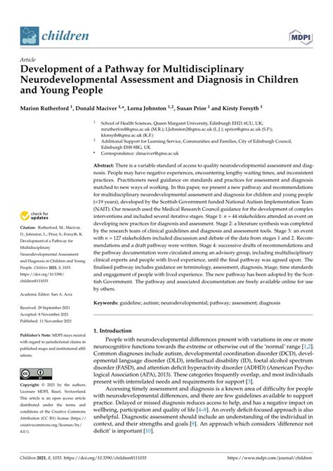 Pdf Development Of A Pathway For Multidisciplinary Neurodevelopmental