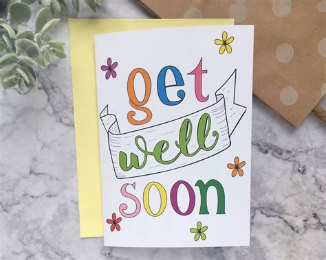 Get Well Soon Hand Lettered Card Get Well Wishes Recovery Etsy Hand