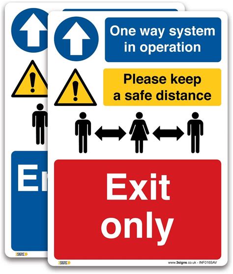 3 Signs Branded One Way System In Operation Sign Social Distancing