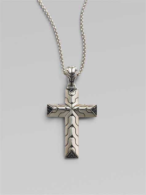 John Hardy Silver Cross Pendant With Sapphires Small In Metallic For