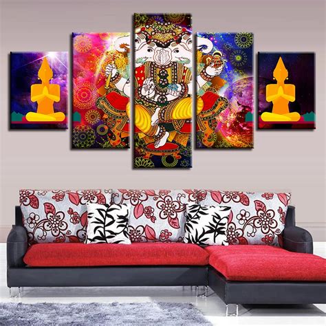 5 Pieces Lord Ganesha Pictures Living Room Wall Art Hindu India