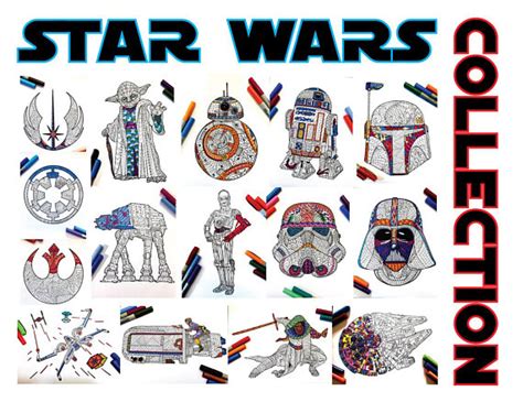 Free printable coloring pages star wars coloring sheets. STAR WARS Collection Set of 15 PDF Zentangle Coloring ...