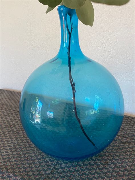 Vintage Blue Bubble Glass Vase Etsy