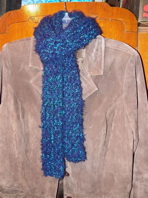 A free knitting pattern using. Used a thin multicolored blue yarn with a fuzzy blue yarn ...