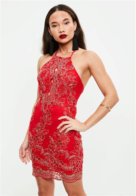 Lyst Missguided Red Floral Sequin Dress In Red