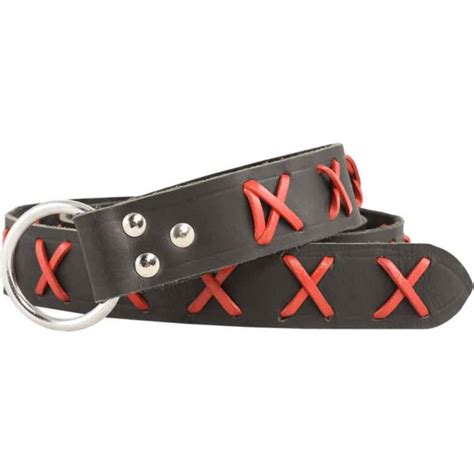 Laced Leather Ring Belt Black With Red