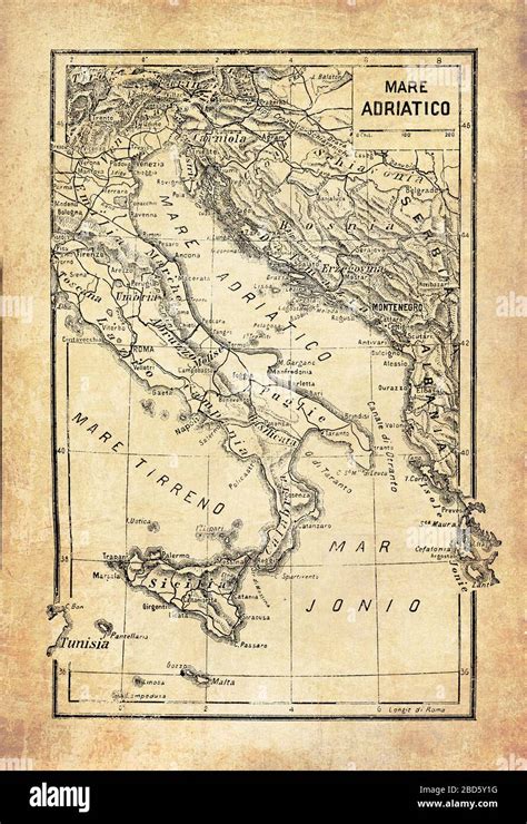 Ancient Map Of Adriaticjonian And Tyrrhenian Seas As Part Of The