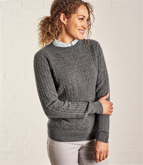 charcoal 20 cashmere and 80 merino womens cashmere and merino cable crew neck jumper