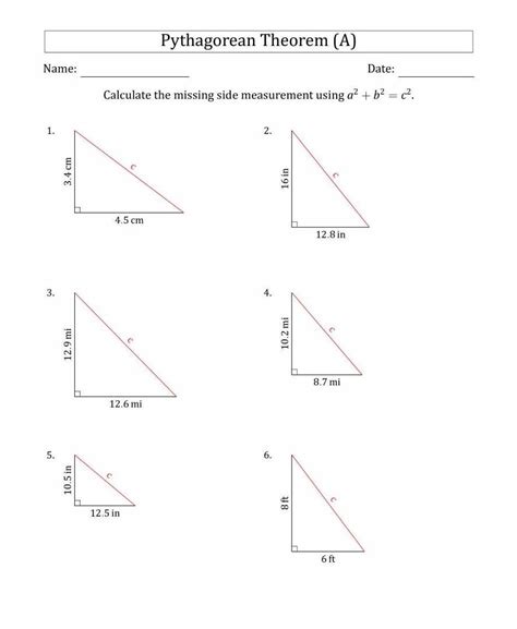 Pythagorean Theorem And Definition With Worksheet