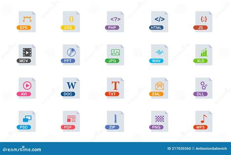 File Type Icons Set Format And Extension Of Documents File Format