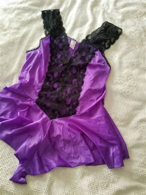 Vintage Teddy Lingerie Purple Black 42 Lace Sex Gem