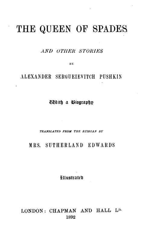The Project Gutenberg Ebook Of The Queen Of Spades And Other Stories By Alexander Pushkin