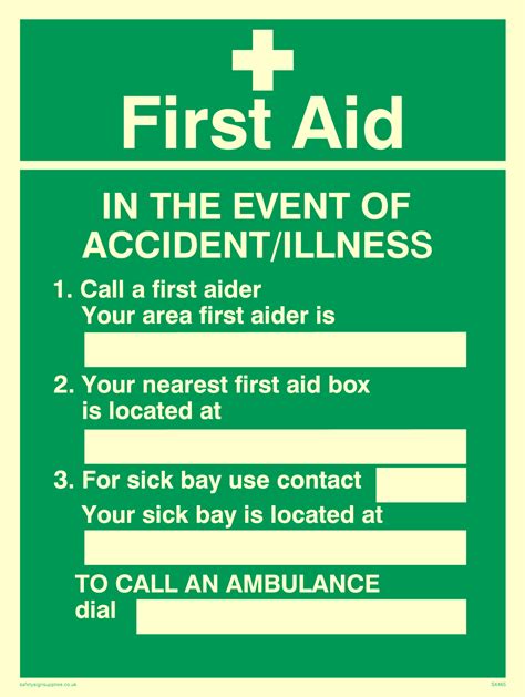 First Aid In The Event Of Accidentillness Poster From Safety Sign Supplies