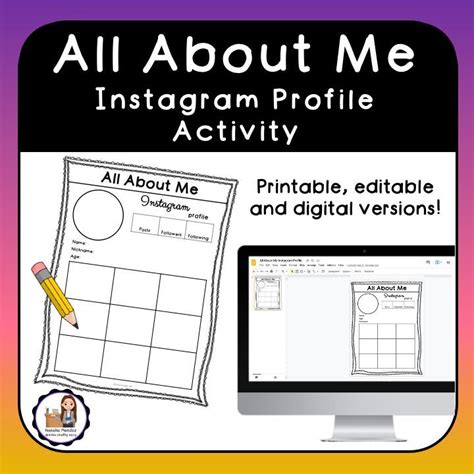All About Me Instagram Profile Activity Printable Editable And Digital All About Me Printable