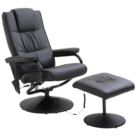 Homcom Leather Massage Recliner Chair Wfootstool Black Deluxe Faux