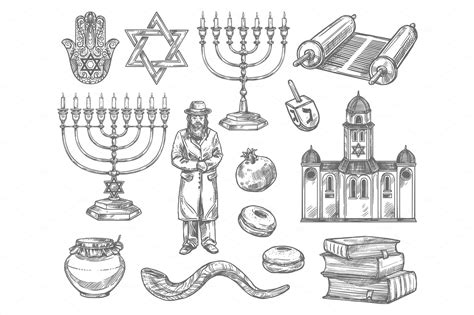 Judaism Religion Symbols Jewish Food Illustrations Creative Market