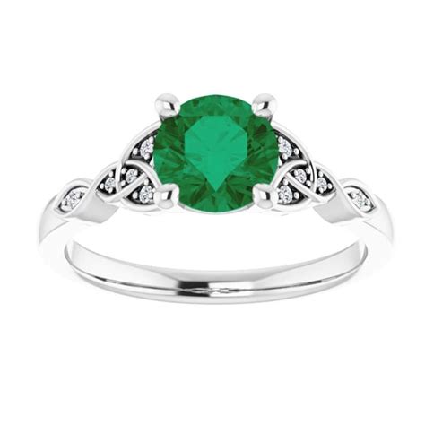 Celtic Knot Emerald Ring 14k White Gold Irish Genuine Emerald Etsy