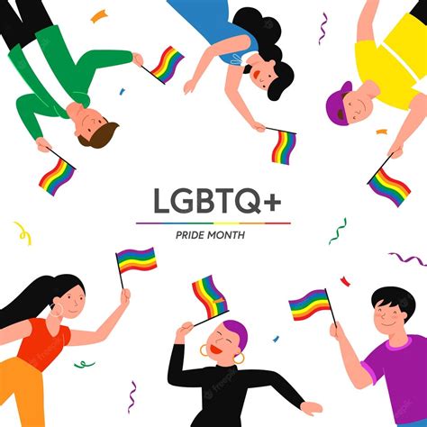dibujos animados plana lesbiana gay bisexual transgénero queer grupo de personajes sosteniendo