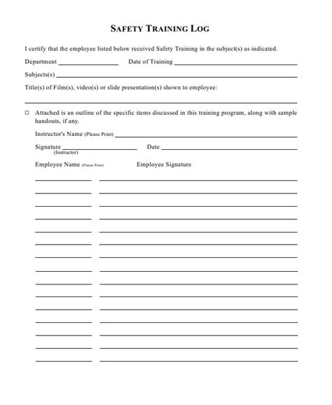 Safety Training Forms Template