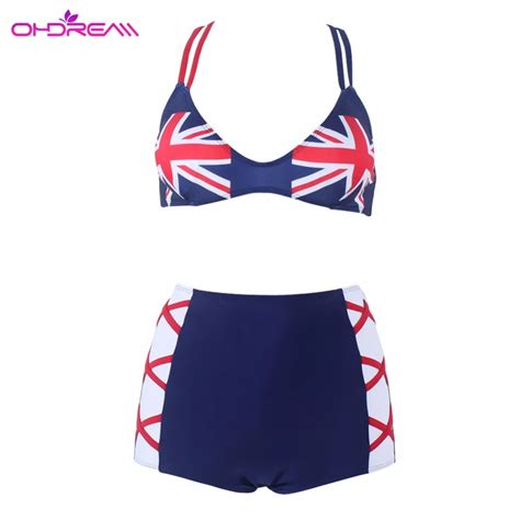 OHDREAM High Waist British Flag Bikini Set Swimsuit Bandages Push Up