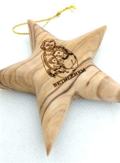 Hand Made Olive Wood Star Of Bethlehem Ornament With Engraved Etsy