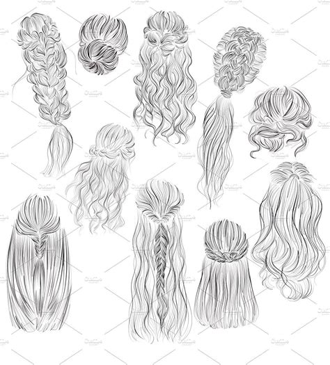 90 Vector Hairstyles Bundle Hair Sketch Hair Vector Drawing Hair