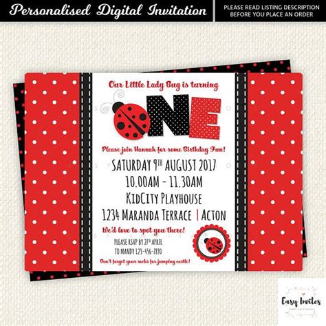 Ladybug Birthday Invitation Ladybug Invitations Ladybug Etsy