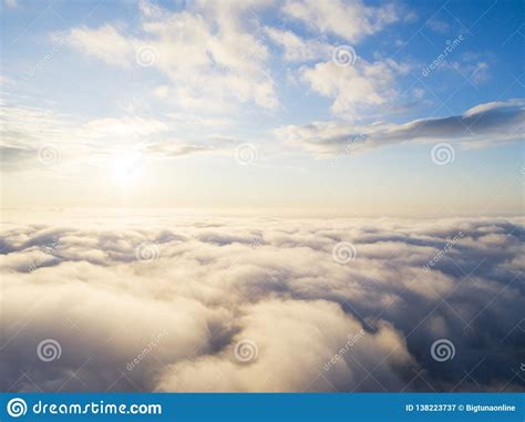Aerial View White Clouds In Blue Sky. Top View. View From Drone. Aerial Bird`s Eye View. Aerial 
