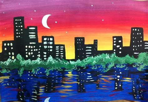 City Skyline With Reflection Painting Lesson Create Art With Me